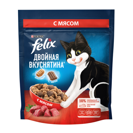 Felix® Двойная Вкуснятина® сухой корм для взрослых кошек, с мясом