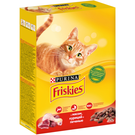 Friskies 400 г корм для взрослых кошек, с мясом, курицей и печенью 1х10
