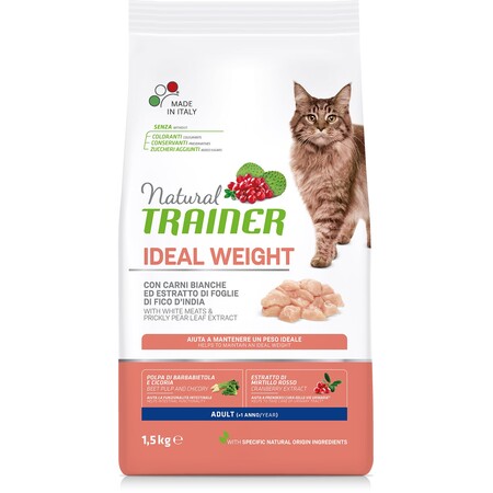 TRAINER NATURAL IDEAL WEIGHT 1.5 кг корм для кошек склонных к набору лишнего веса с белым мясом