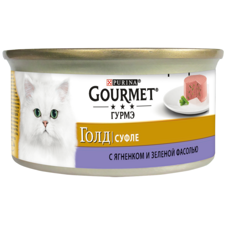 Gourmet Gold Суфле 85 г банка консервы для кошек, с ягненком и зеленой фасолью 1х12
