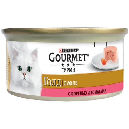 Gourmet Gold Суфле 85 г банка консервы для кошек, с форелью и томатами 1х12