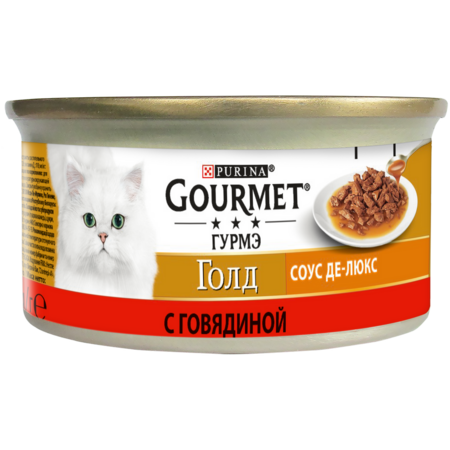 Gourmet Gold Соус Де-люкс 85 г банка консервы для кошек, с говядиной в роскошном соусе 1х12