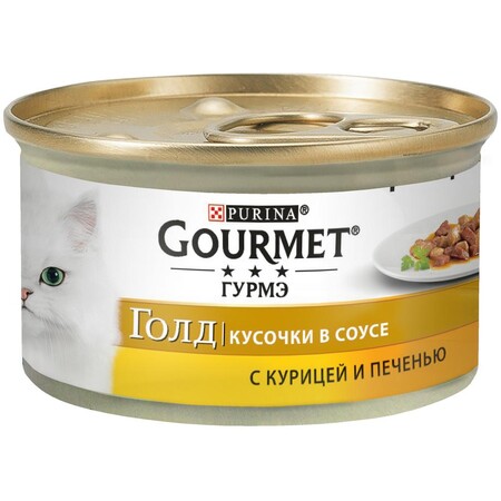 Gourmet Gold Кусочки в соусе 85 г банка консервы для кошек, с курицей и печенью 1х24