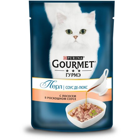 Gourmet Perle Соус Де-люкс 85 г пауч консервы для кошек, с лососем в роскошном соусе 1х24