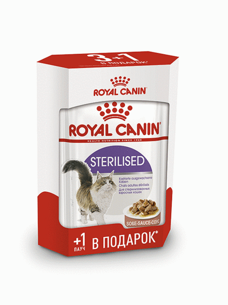 ПРОМО ROYAL CANIN STERILISED 3 + 1 85 г соус пауч влажный корм для стерилизованных кошек с 1 до 7 лет