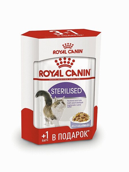 ПРОМО ROYAL CANIN STERILISED 3 + 1 85 г желе пауч влажный корм для стерилизованных кошек с 1 до 7 лет