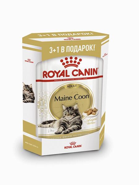 ПРОМО ROYAL CANIN MAINE COON 3 + 1 85 г пауч соус влажный корм для кошек породы мейн-кун старше 15 месяцев