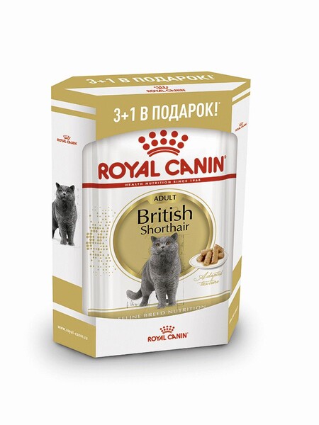 ПРОМО ROYAL CANIN BRITISH SHORTHAIR 3 + 1 85 г пауч соус влажный корм для кошек британской короткошерстной породы старше 12 месяцев