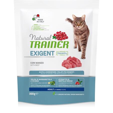 TRAINER NATURAL CAT EXIGENT ADULT WITH BEEF 300 г сухой корм с говядиной для привередливых кошек