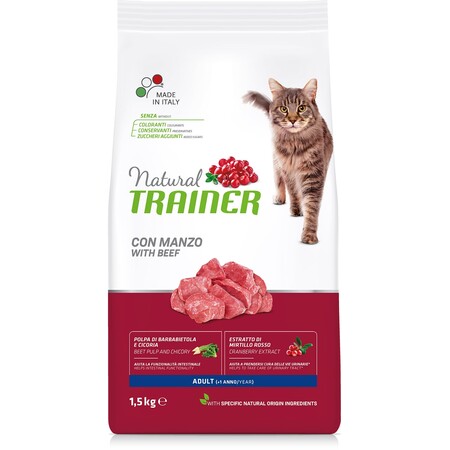 TRAINER NATURAL CAT ADULT WITH BEEF 1.5 кг сухой корм с говядиной для взрослых кошек