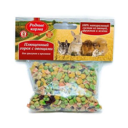РОДНЫЕ КОРМА 100г плющенный горох с овощами для грызунов и кроликов