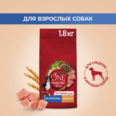 PURINA ONE сухой корм для взрослых собак средних и крупных пород, с высоким содержанием курицы и с рисом