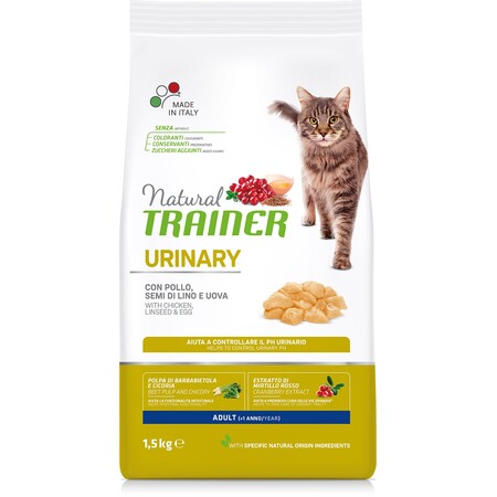 TRAINER NATURAL CAT URINARY ADULT WITH CHICKEN 1,5 кг полноценный сбалансированный сухой корм для взрослых кошек для поддержки здоровья мочеполовой системы от 1 года с курицей
