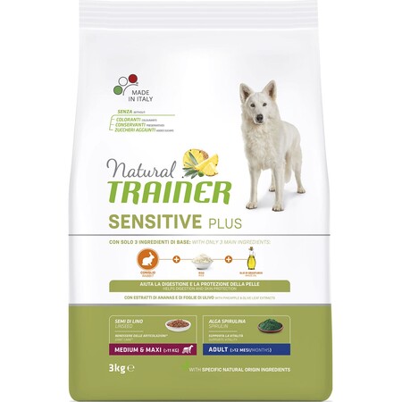 TRAINER NATURAL SENSITIVE 12 кг корм для взрослых собак средних и крупных пород с кроликом и рисом