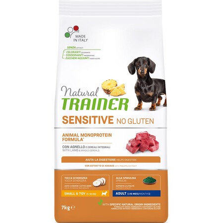 TRAINER NATURAL SENSITIVE 7 кг корм для для взрослых собак мелких пород без глютена с ягненком
