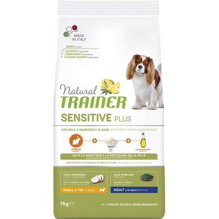 TRAINER NATURAL SENSITIVE PLUS 7 кг корм для взрослых собак мелких пород с кроликом и рисом