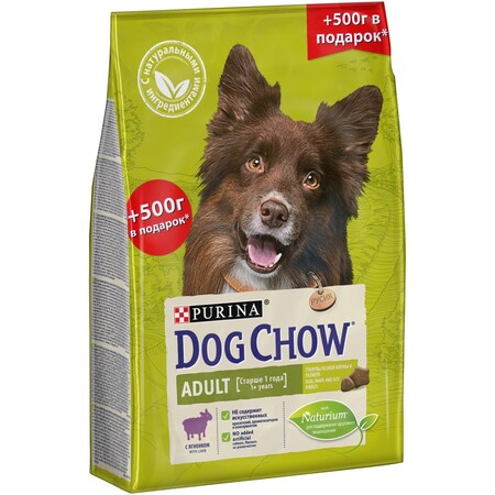 DOG CHOW "Adult" сухой 2,5 кг (500г В ПОДАРОК) для взрослых собак Ягненок