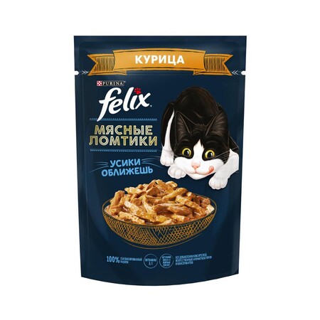 Felix 75 г пауч консервы для кошек мясные ломтики с курицей 1х26