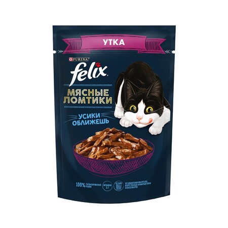 Felix 75 г пауч консервы для кошек мясные ломтики с уткой 1х26