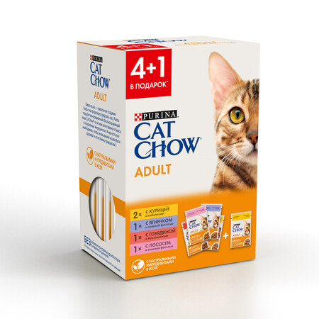 CAT CHOW ADULT консерва 5х85 г для взрослых кошек Ассорти