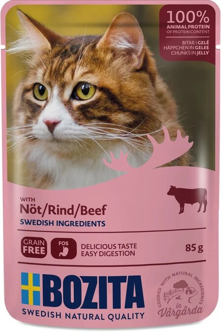 BOZITA Pouch Beef 85 г пауч для взрослых кошек кусочки в желе с говядиной 1 х 12