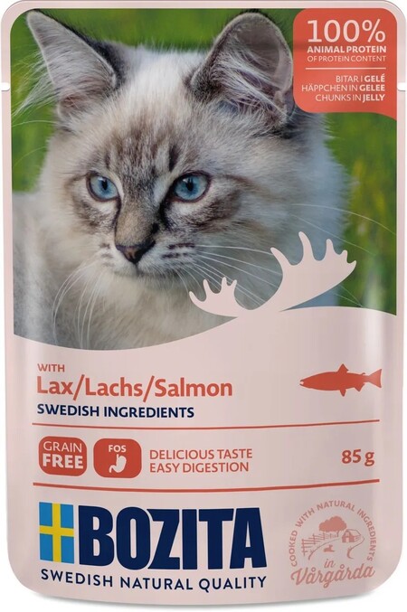 BOZITA Pouch Salmon 85 г пауч для взрослых кошек кусочки в желе с лососем 1 х 12
