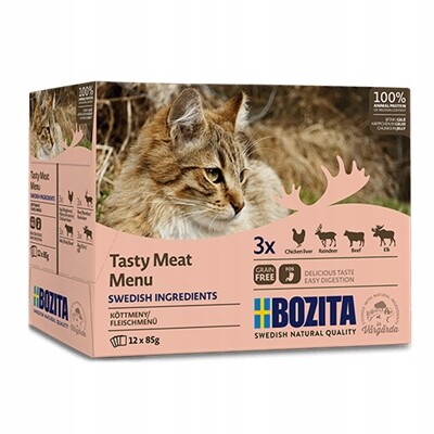 BOZITA Pouch Meat in jelly Multibox 1,02 кг пауч для взрослых кошек кусочки в желе мясной микс 1 х 12
