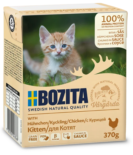 BOZITA Kitten Tetra Pak 370 г консервы для котят кусочки в соусе с курицей