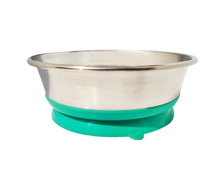 HOMEPET Premium 0,45 л миска для домашних животных металлическая на зеленой силиконовой подставке с присоской
