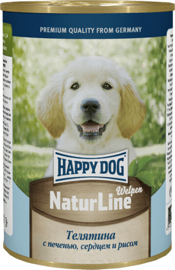 HAPPY DOG Natur Line 410 г консервы для щенков телятина с печенью, сердцем и рисом