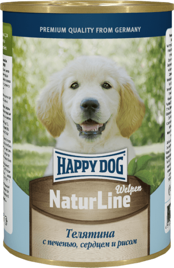 HAPPY DOG Natur Line 410 г консервы для щенков телятина с печенью, сердцем и рисом