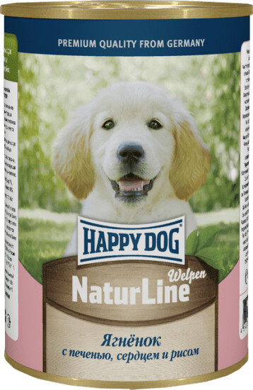 HAPPY DOG Natur Line 410 г консервы для щенков ягненок с печенью, сердцем и рисом