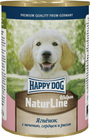 HAPPY DOG Natur Line 410 г консервы для щенков ягненок с печенью, сердцем и рисом