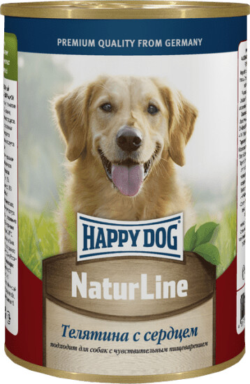 HAPPY DOG Natur Line 410 г консервы для собак телятина с сердцем