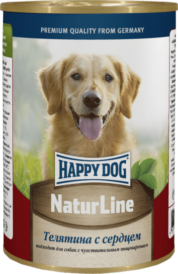 HAPPY DOG Natur Line 410 г консервы для собак телятина с сердцем