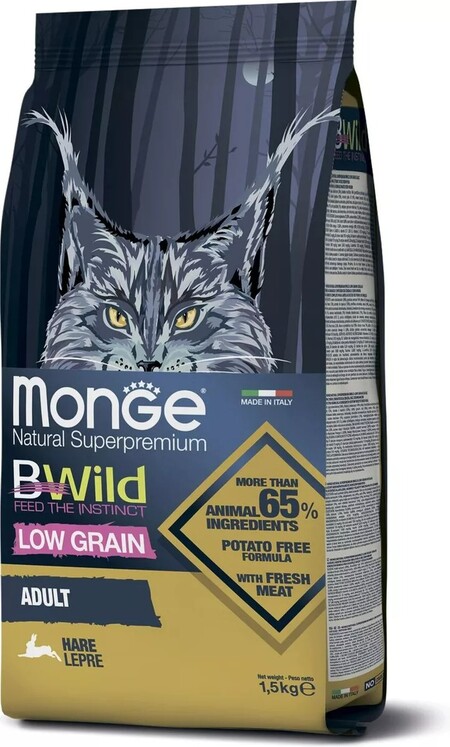 Monge Cat BWild LOW GRAIN 1,5 кг низкозерновой корм из мяса зайца для взрослых кошек