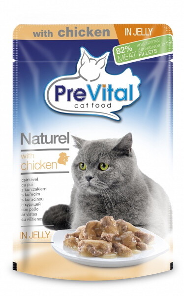 Pre Vital Naturel 85 гр пауч для кошек кусочки в желе с курицей 1х28