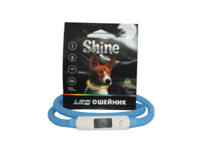 №1 SHINE Led USB 70 см ошейник силиконовый голубой