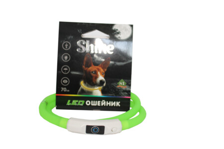 №1 SHINE Led USB 70 см ошейник силиконовый зеленый