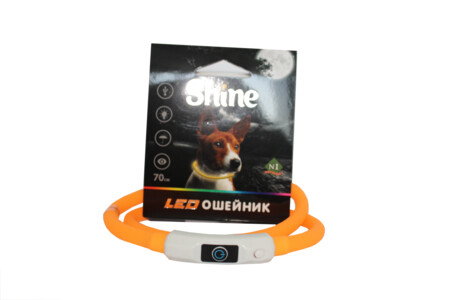 №1 SHINE Led USB 70 см ошейник силиконовый оранжевый