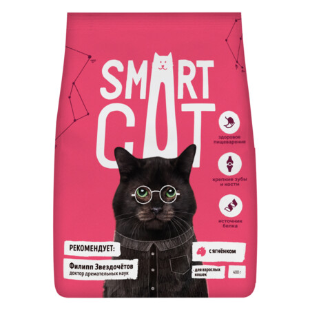 Smart Cat 1,4 кг сухой корм для взрослых кошек с ягненком