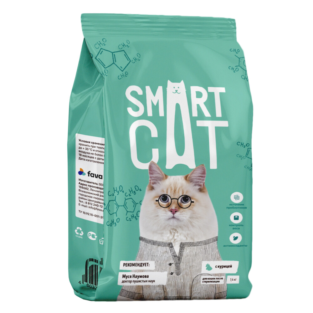 Smart Cat 1,4 кг сухой корм для стерилизованных кошек с курицей