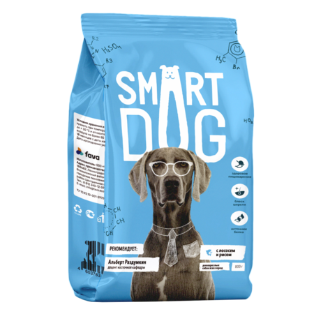 Smart Dog 800 г сухой корм для взрослых собак с лососем и рисом