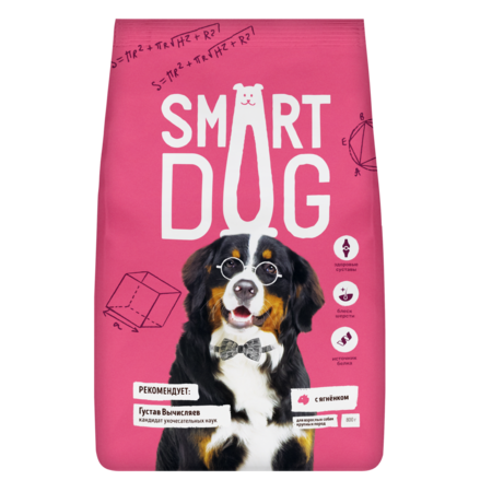 Smart Dog 800 г сухой корм для взрослых собак крупных пород с ягненком