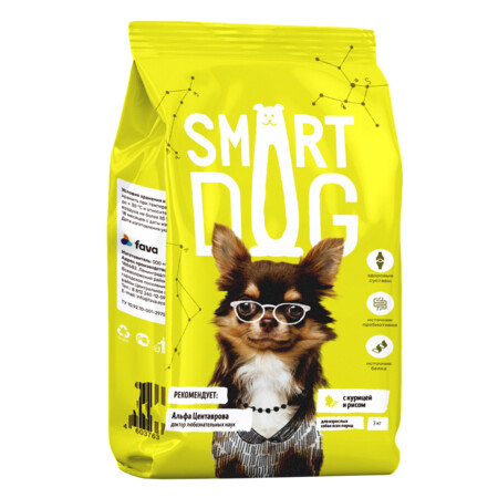 Smart Dog 3 кг сухой корм для взрослых собак с курицей и рисом