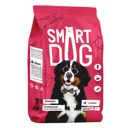 Smart Dog 3 кг сухой корм для взрослых собак крупных пород с ягненком