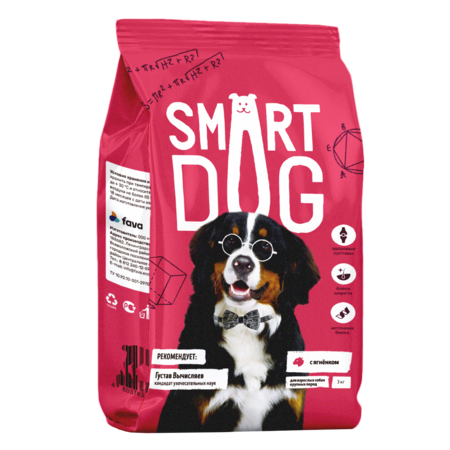 Smart Dog 3 кг сухой корм для взрослых собак крупных пород с ягненком