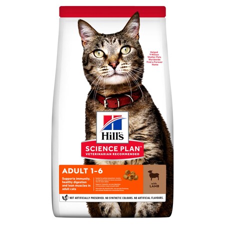 Hill`s Science Plan Adult 10 кг сухой корм для взрослых кошек для поддержания жизненной энергии и иммунитета с ягнёнком