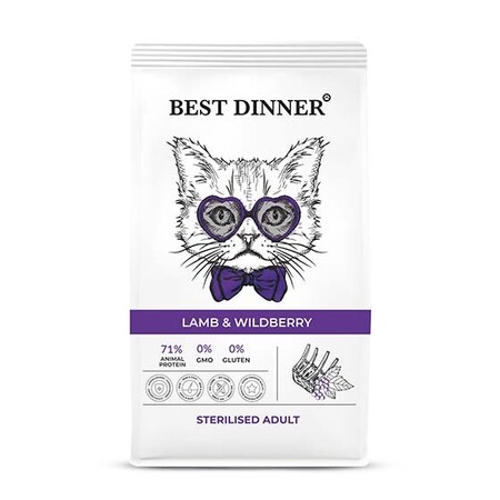 BEST DINNER ADULT STERILISED LAMB&WILDBERRY 400 г сухой корм для кастрированных и стерилизованных кошек с ягненком и ягодами