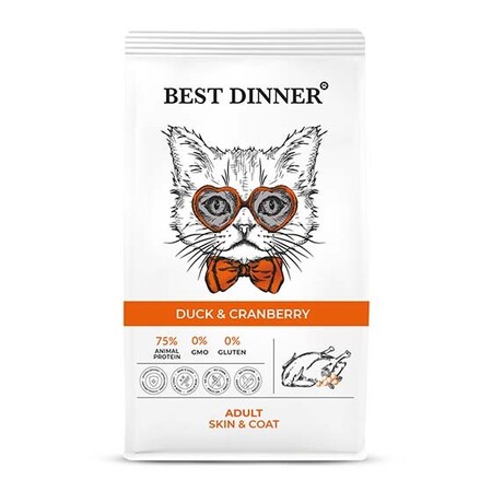 BEST DINNER ADULT DUCK&CRANBERRY 1,5 кг сухой корм для взрослых кошек для ухода за кожей и шерстью с уткой и клюквой